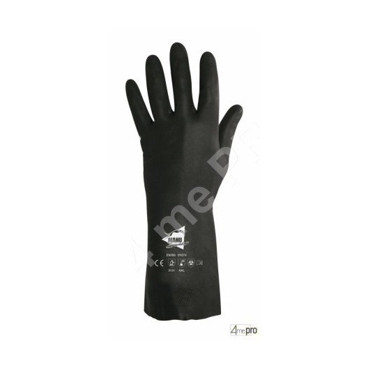Gants protection chimique 32cm - néoprène flocké coton - normes EN 388 3121 / EN 374 AKL