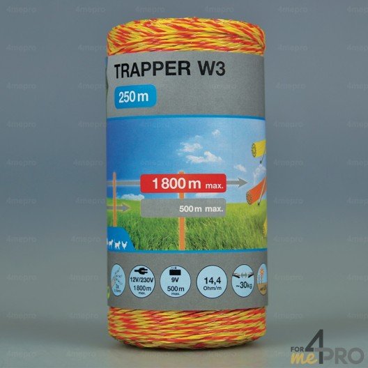 Fil jaune-orange Trapper W3 pour clôtures courtes