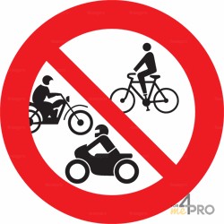 Panneau rond Accès interdit vélos, motos, cyclomoteurs