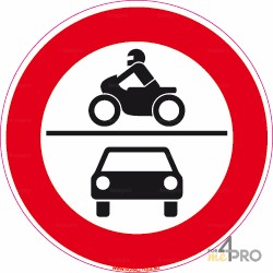 Panneau rond Accès interdit aux motos et automobilistes